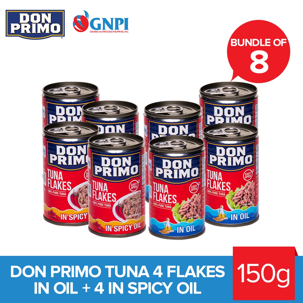 Don Primo Tuna 4 Flakes in Oil + 4 Spicy Oil (Set of 8) 150g Shopee