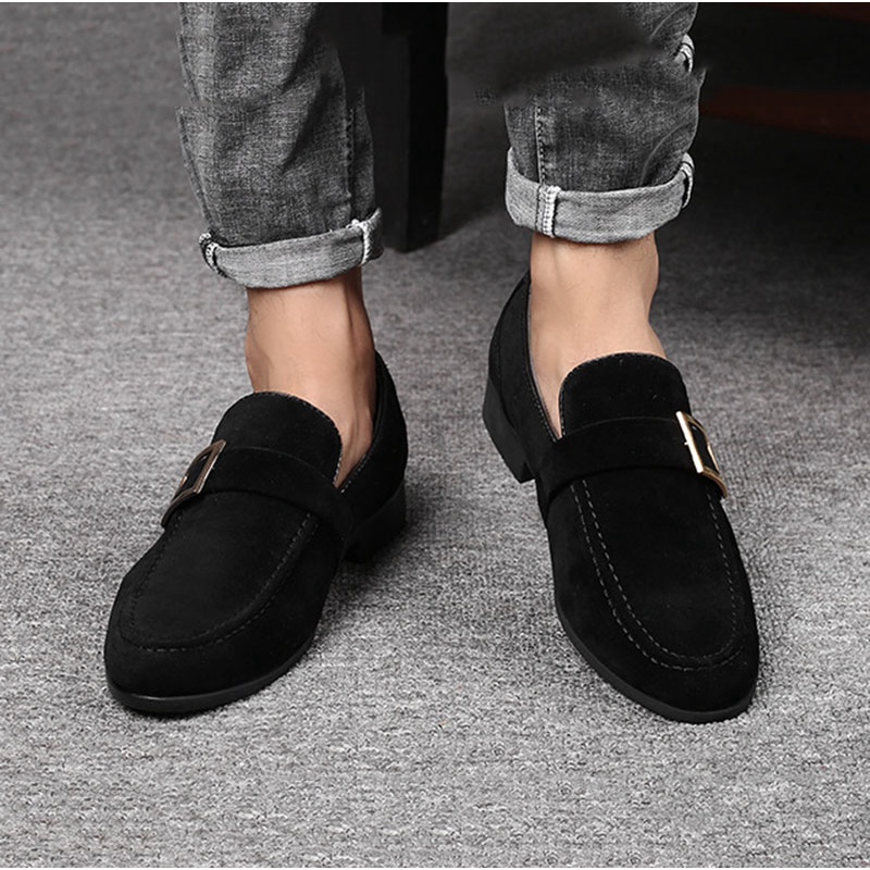Black shoes for men rubber loafer shoes formal leather shoes with box