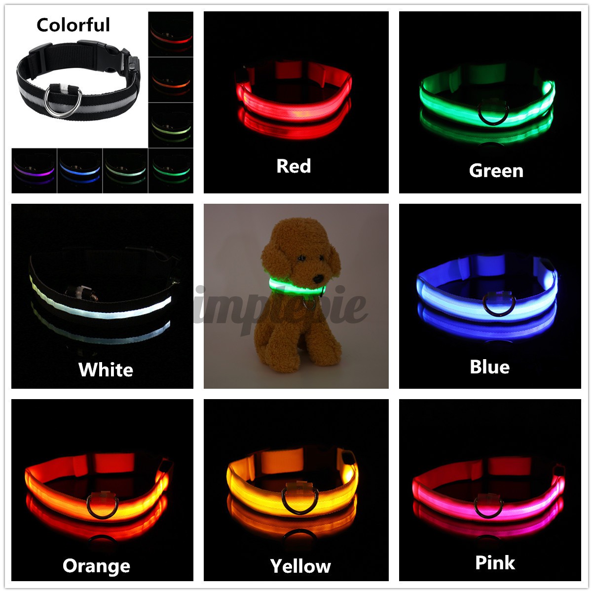 LED Dog Pet Light Up Collar Safety Adjustable 8 Color Night Glow XS S M