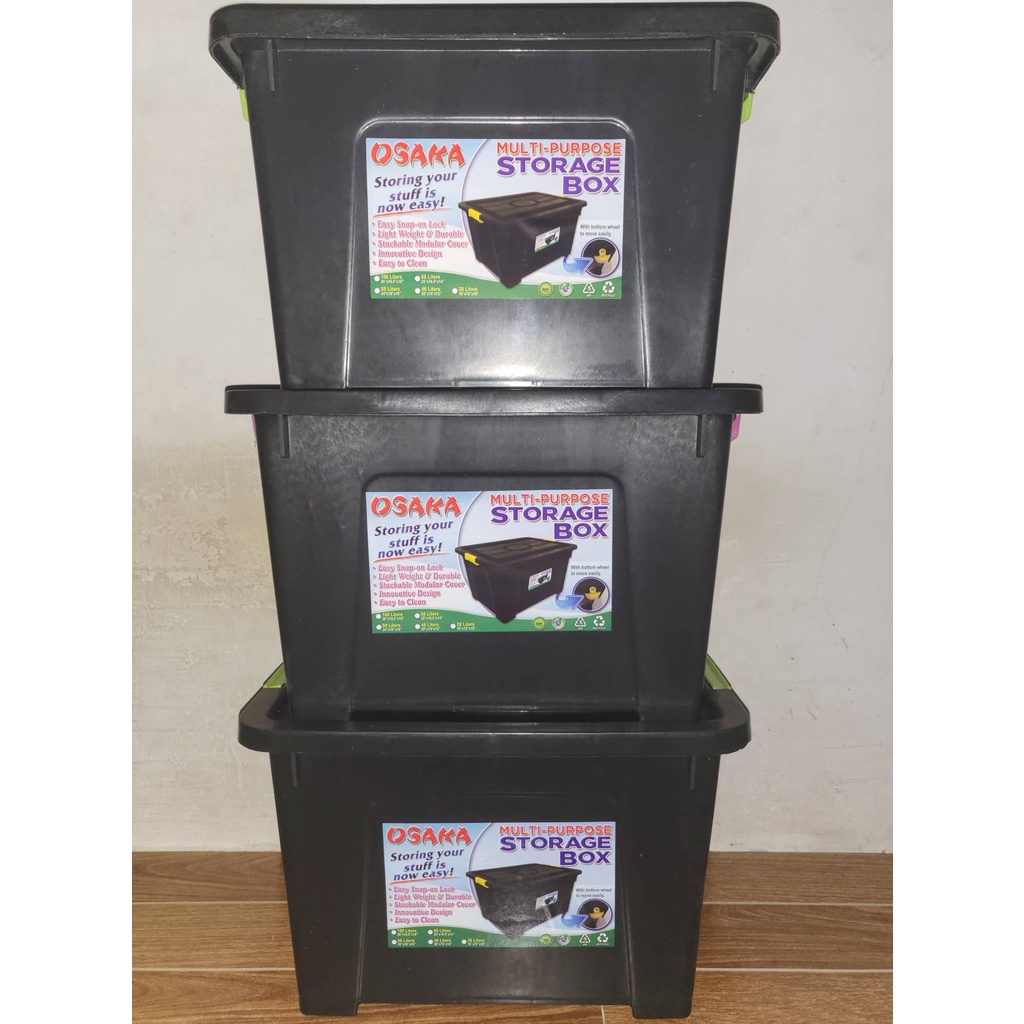 3pcs. heavy duty storage boxes with cover lock and wheels 16x12x10