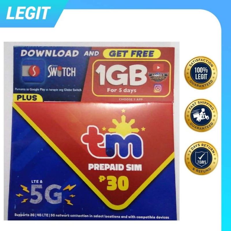 TM 5G Small Package LTE Tricut Prepaid Simcard Fresh Shopee Philippines