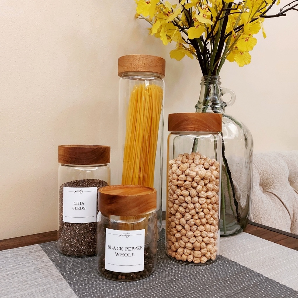 Acacia Wood Lid in Screw Cap Airtight Glass Jar Food Storage Container