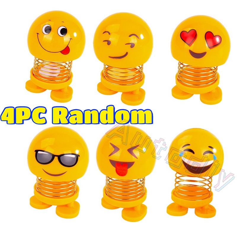 4pcs/Set Big Cute Emoji Car Shaking Head Doll Emoticon Pack Spring Doll