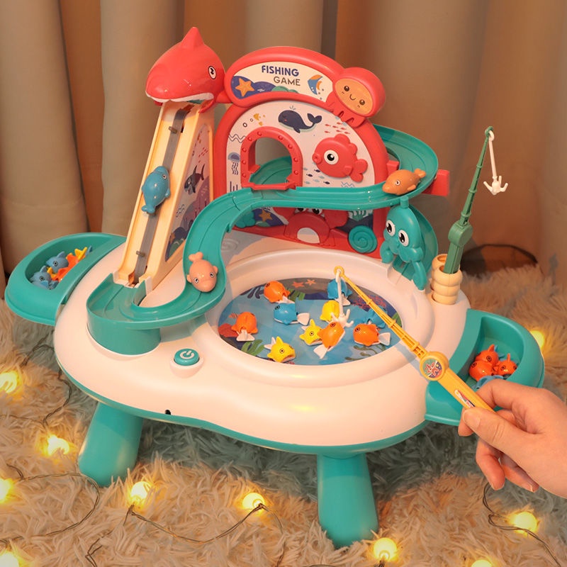 Ang electric rotating fishing toy na slide ng Diaoyutai water play play