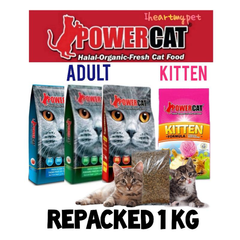 POWERCAT 1KG REPACKED FISH, TUNA, CHICKEN &KITTEN FOEMULA CAT DRY FOOD
