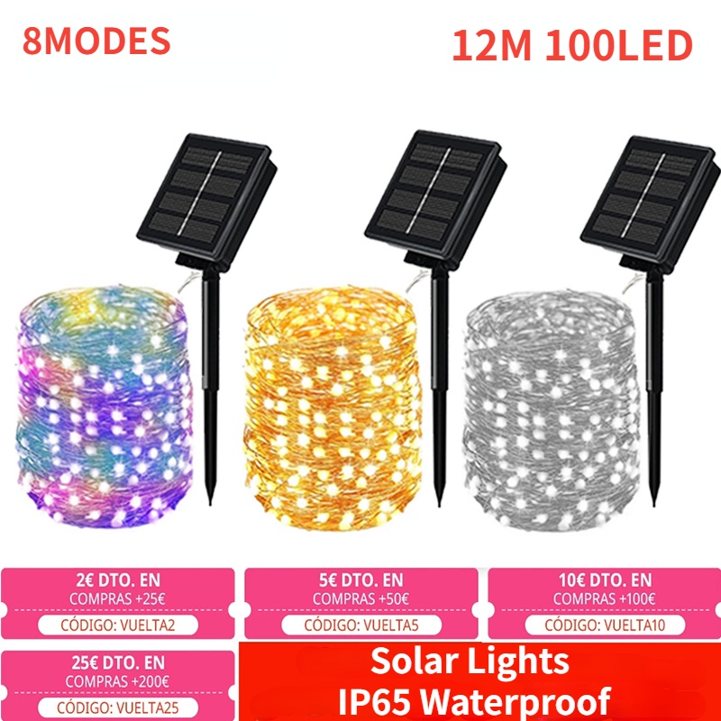 12M LED Solar Lights Festive Christmas Party Waterproof Fairy Lights
