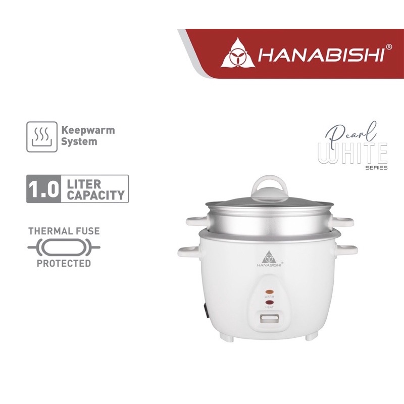 Hanabishi White Rice Cooker with Steamer 1 liter/5 cups HHRC10WHT