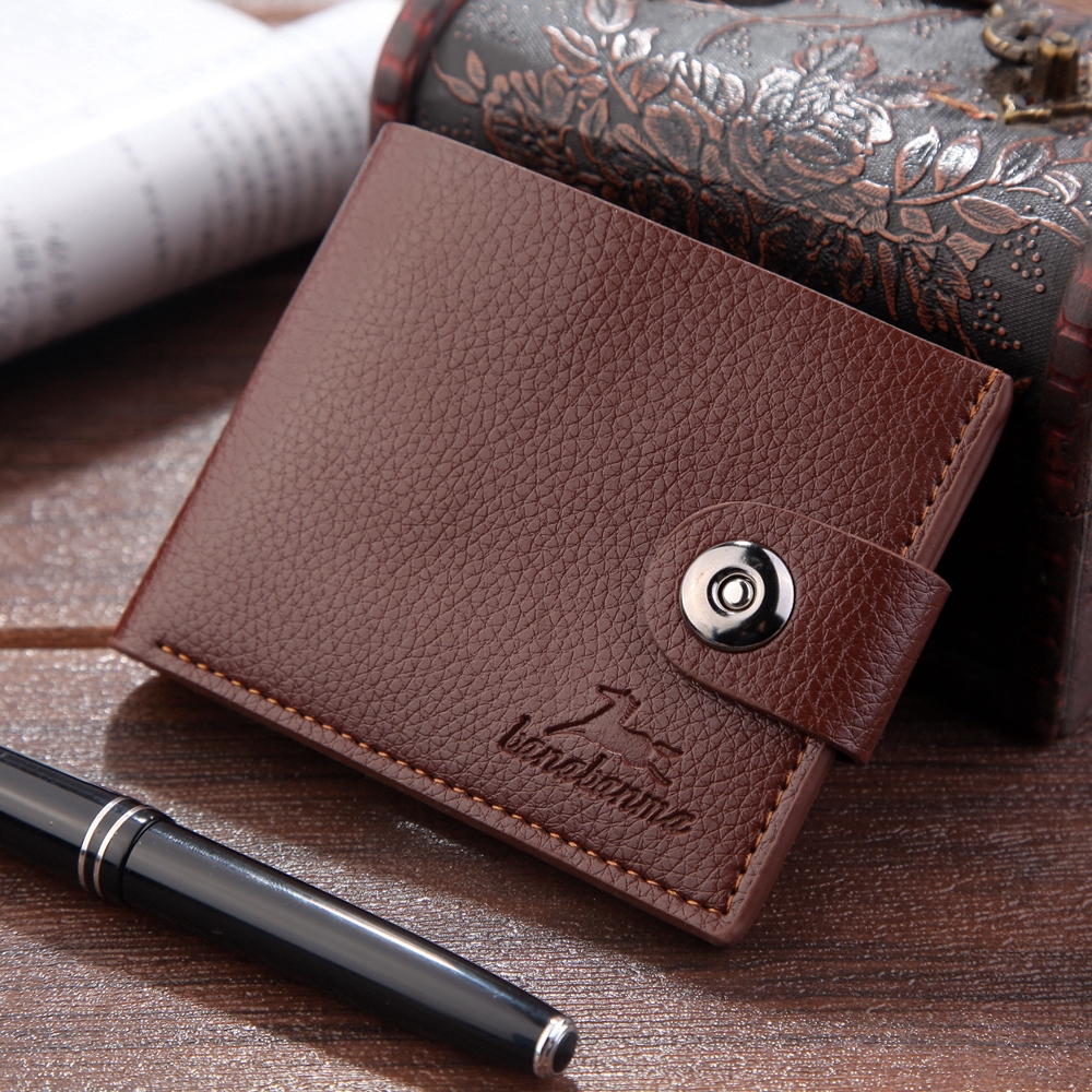 Classic Foldable Leather Wallet Men Fashion Buckle Short