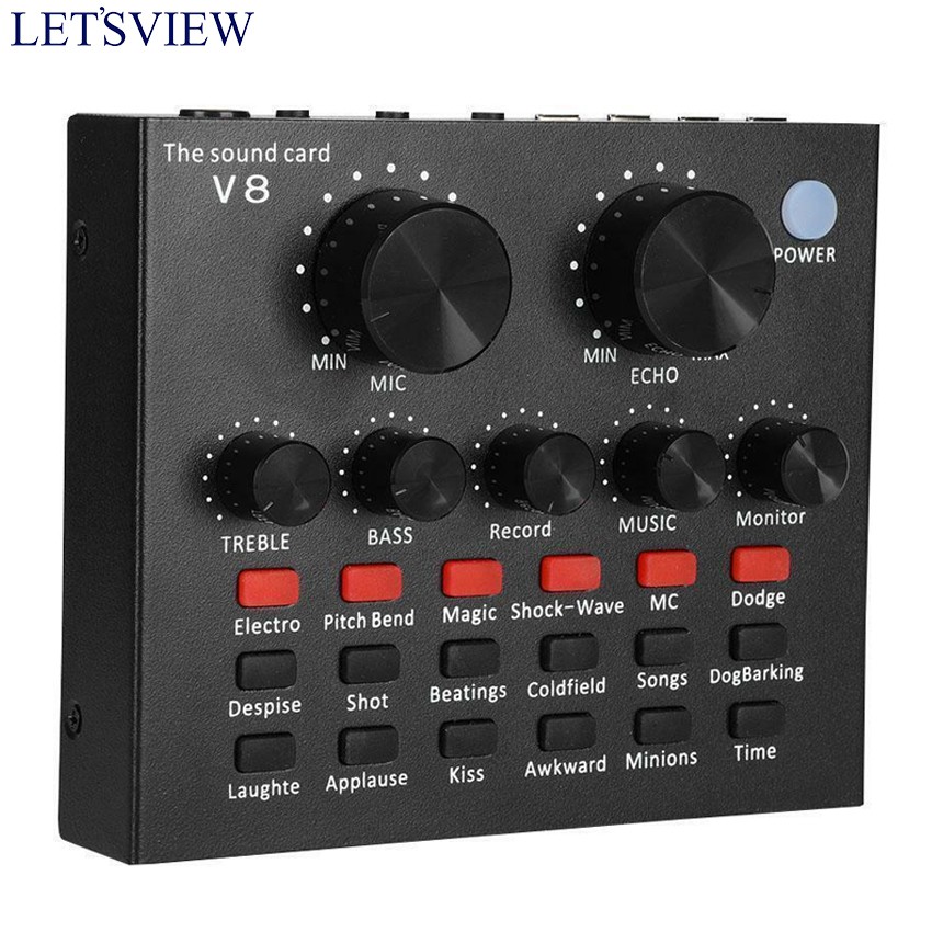Letsview V8 Sound Card Audio External Headset Microphone Live Broadcast Sound Card for Mobile