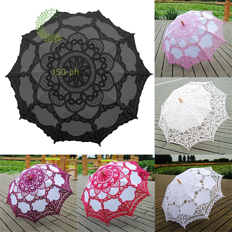 Handmade Lace Umbrella Victoria Style Parasol Umbrella with Long Handle Photography Prop for