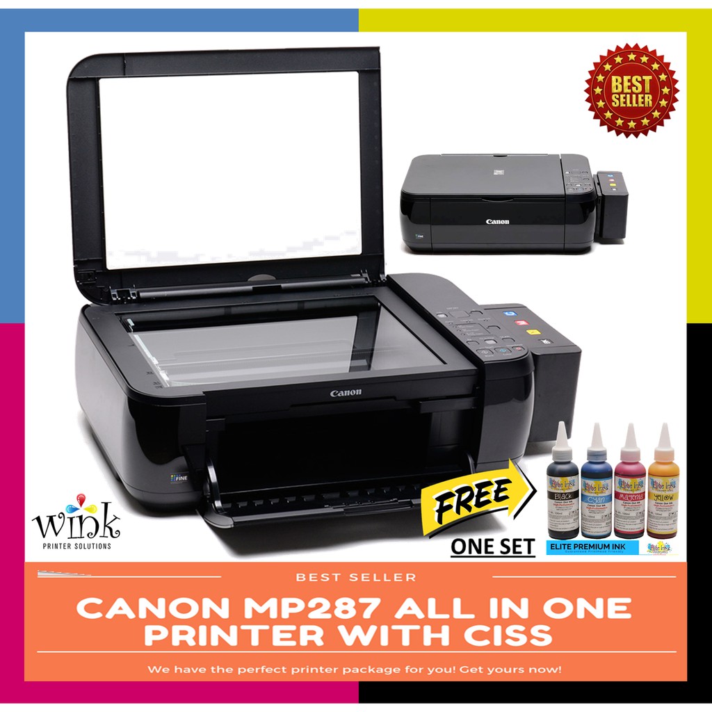 Canon MP287 All in One Printer w/ CISS and Elite Premium Inks PLUS FREE