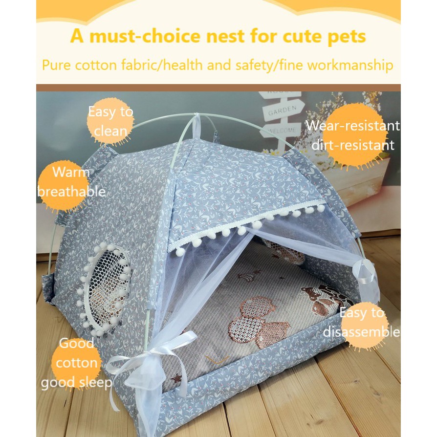 Pet Tent Bed Dog Cat Tent Bed Contain Mat Foldable Waterproof Portable Home Bed for Pet Shopee