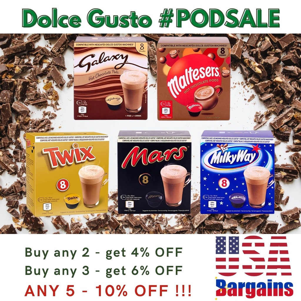 Nescafe Dolce Gusto Compatible Hot Chocolate Pods Twix, Mars, Galaxy, Maltesers, Milky Way