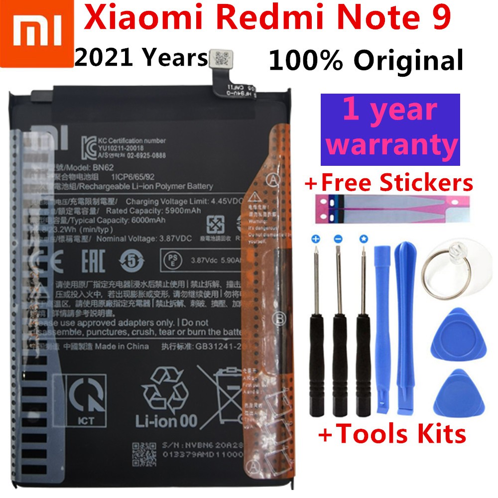 Xiao Mi Original 6000mAh BN62 Phone Battery For Xiaomi Redmi Note9 4G High quality Batteries