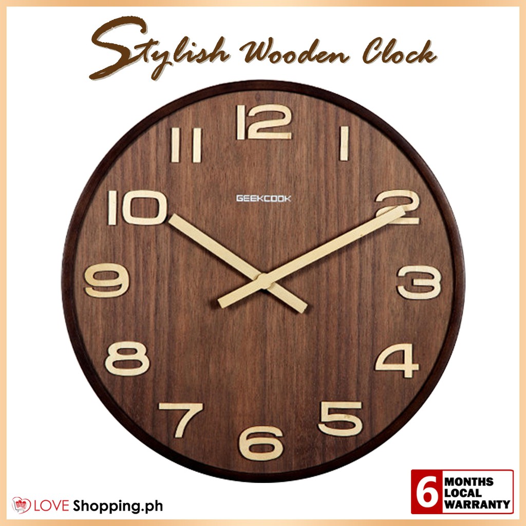 GEEKCOOK Stylish Wooden Wall Clock Dark Brown Shopee Philippines