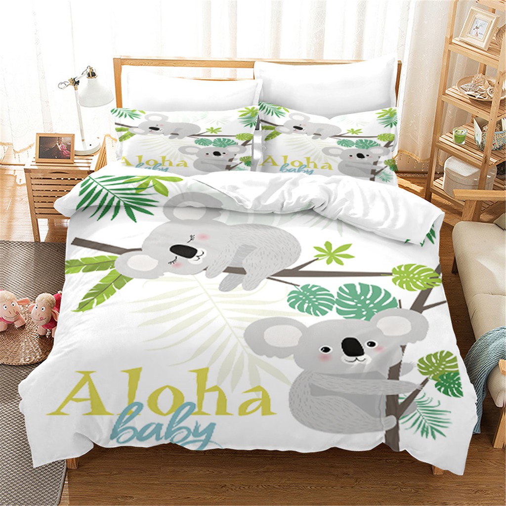 White Cartoon Cute Koala Bedding Set Aniaml Duvet Cover With Pillowcase 2/3PCS Bed Set Children