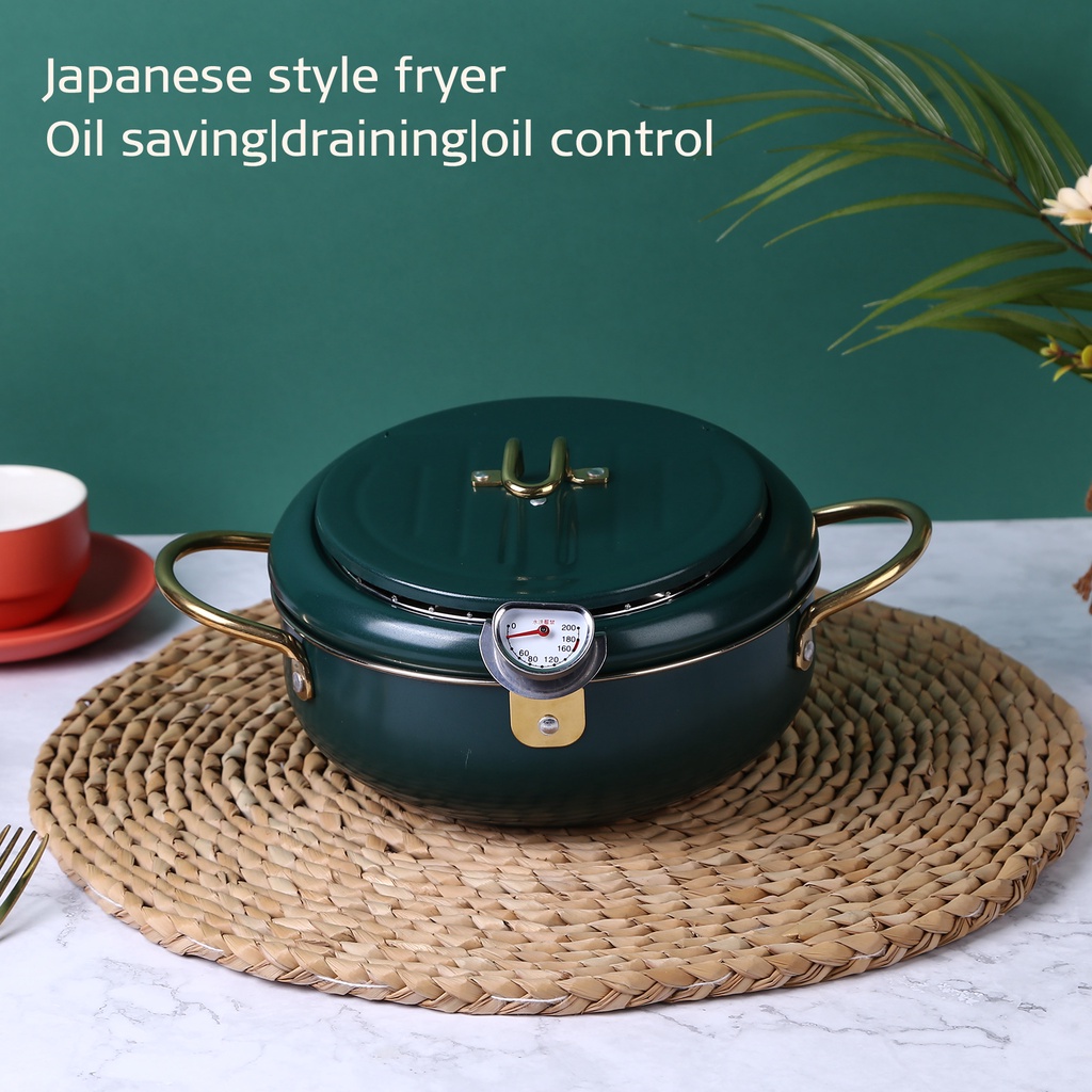 304 Stainless Steel Japanese Tempura Deep Fryer with Lid Thermometer