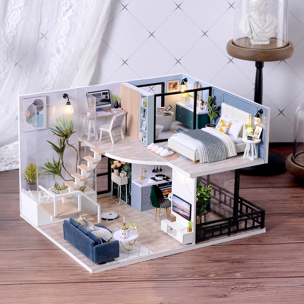 Lannso DIY Dollhouse Miniature Wooden Furniture Kit, Doll House Kit