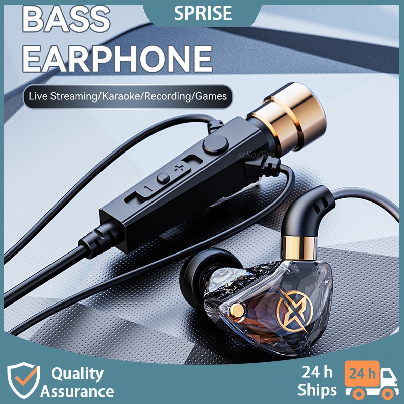 SPRISE New KT Wired Earphones With Microphone Deep Bass Dynamic Karaoke