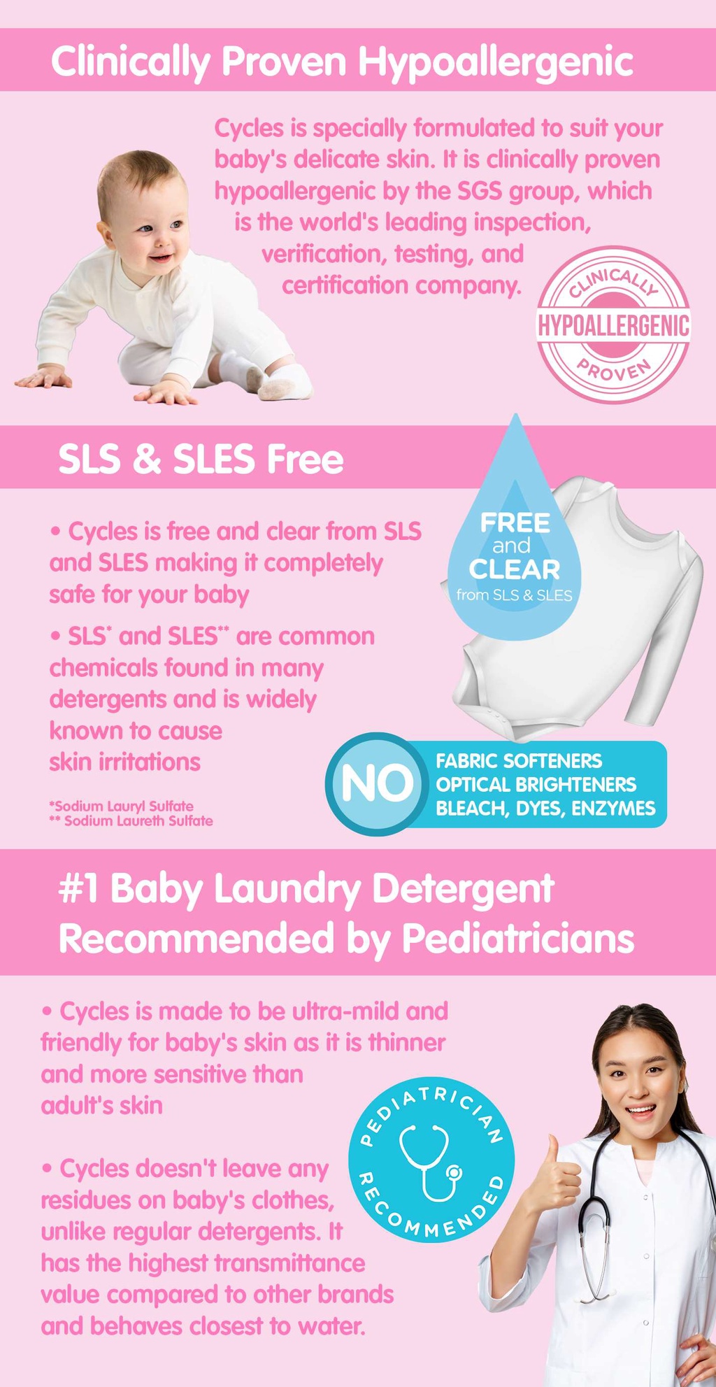 Cycles Baby Laundry Liquid Detergent (x3) Hypoallergenic for Baby’s