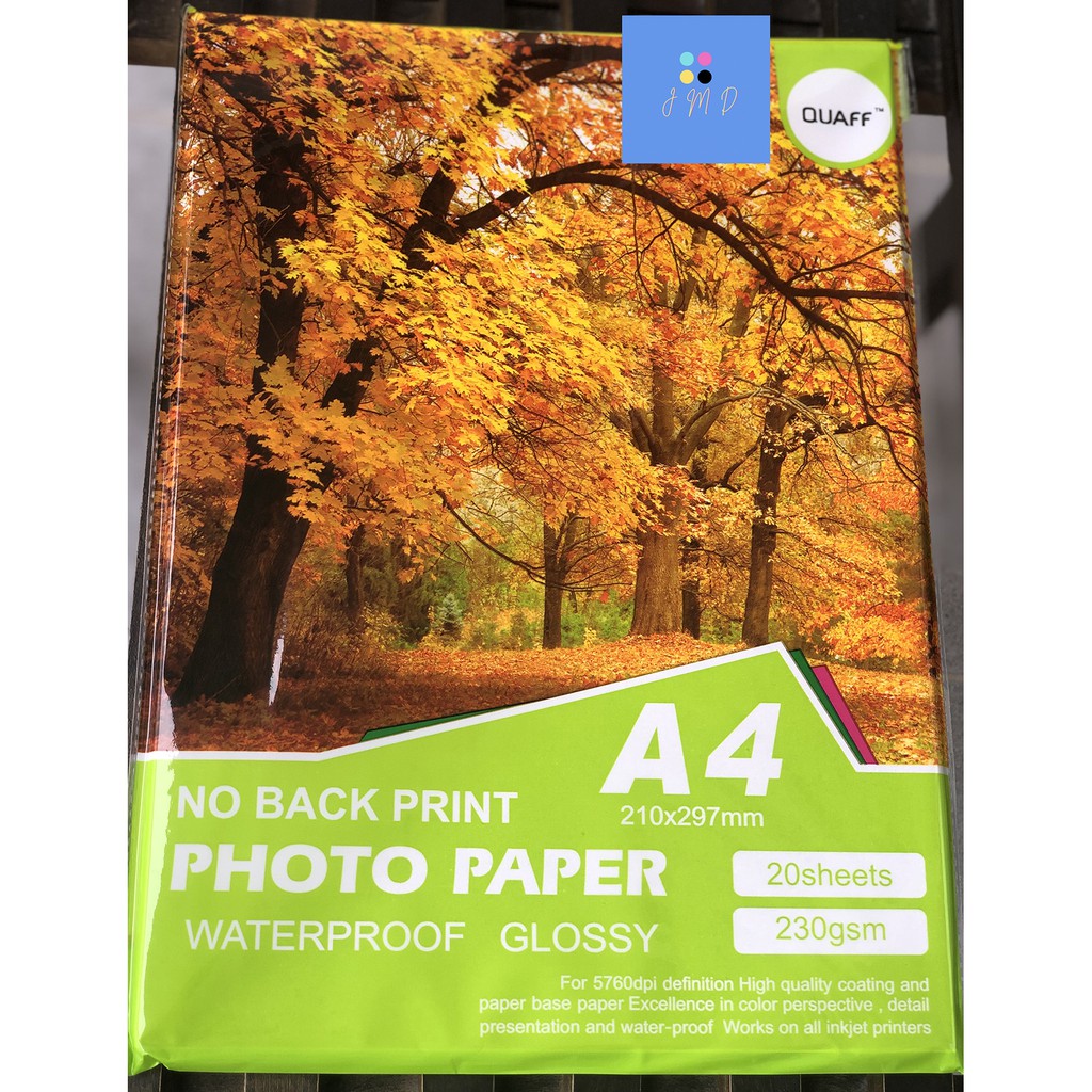 QUAFF No Back Print Inkjet Glossy Photo Paper A4 Size 200gsm / 230gsm