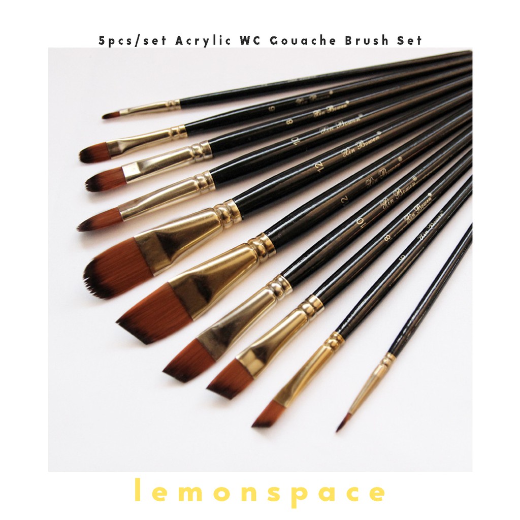 5pcs/set XinBowen Acrylic Watercolor Brush Set Round, Filbert, Flat