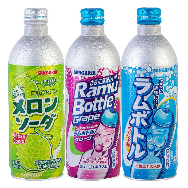 Sangaria Ramu Bottle Ramune Soda Original / Melon / Grape 500ml