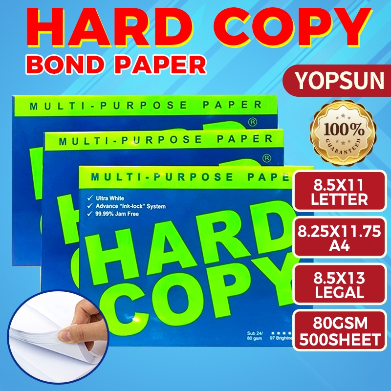 80gsm Hard Copy Bond Paper Short / A4 / Long 500Sheets Sub.24 Shopee