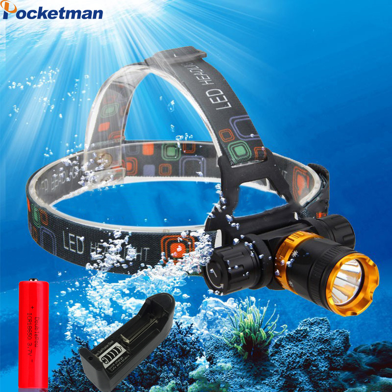 T6 LED Diving Headlamp Waterproof Dive Headlight Frontal rechargeable