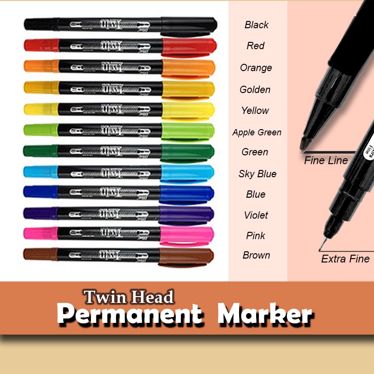 Twin Permanent Marker Pentel Pen 12 Colors Shopee Philippines
