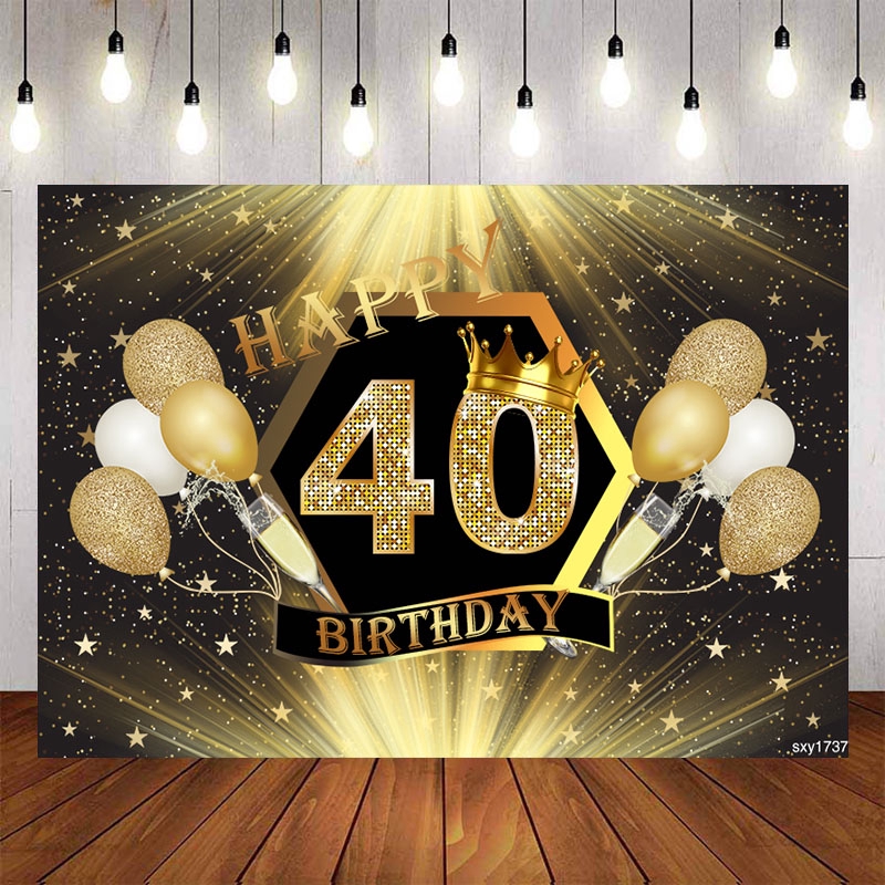 Gold 40th Birthday Backdrops For Adult Birthday Party Photography Black