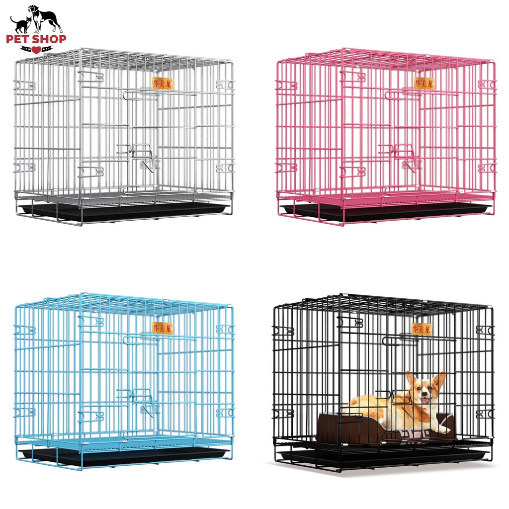 Dog Cage with Poop Tray Heavy Duty Pet Collapsible Cage Foldable Pet