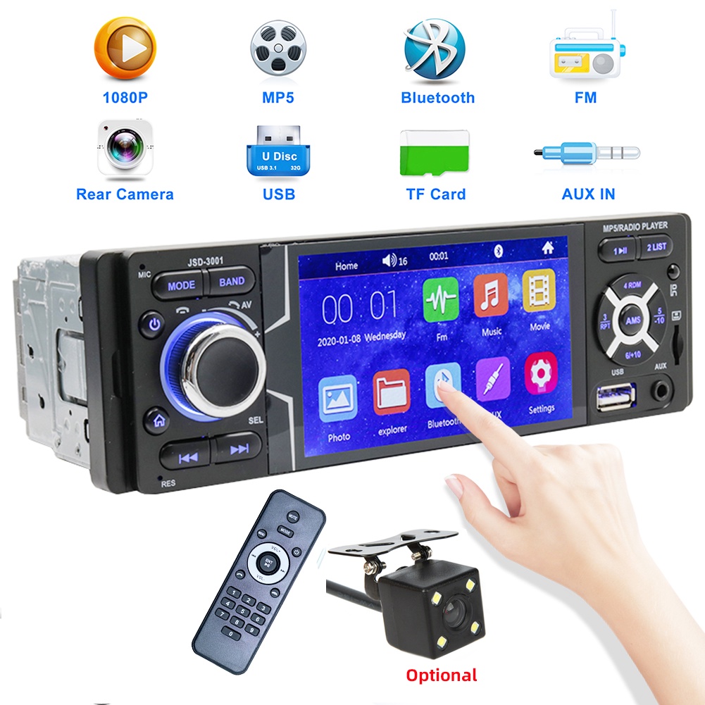 Car Radio Stereo Single Din With Bluetooth Touchscreen With Camera 4.1
