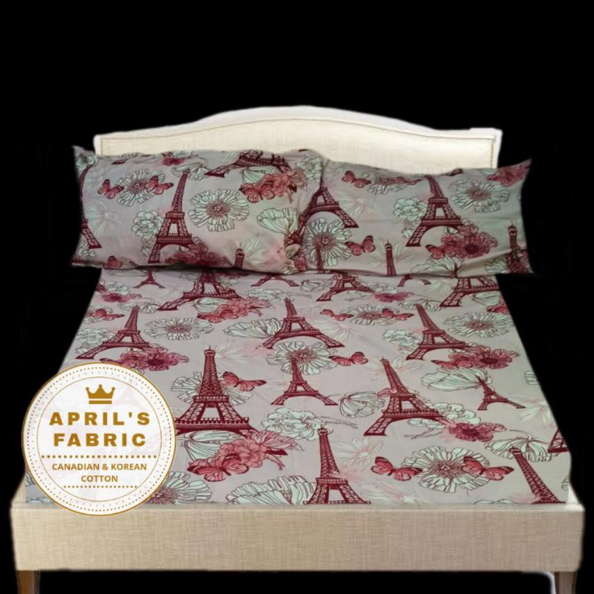 BEDSHEET SET KOREAN COTTON 3 in 1 FULL GARTER FITTED SHEET QUEEN SIZE