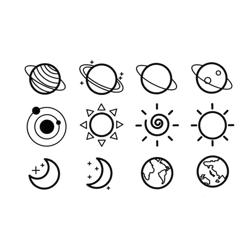 Sun Moon Planet Simple Hand-Painted Black And White Tattoo Stickers Waterproof Men And Women | Shopee Philippines 800_x_800_jpg