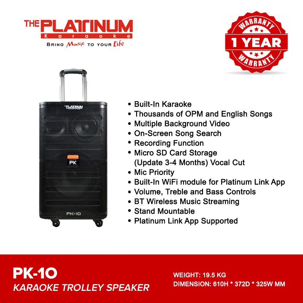 Platinum Karaoke PK10 Builtin Karaoke Trolley Speaker with 19,000