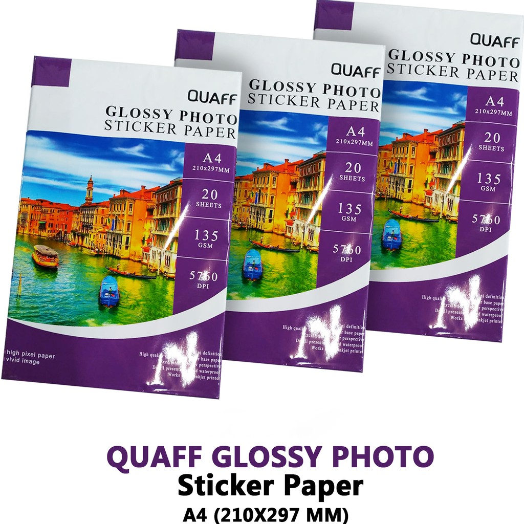 Quaff Glossy Photo Sticker Paper 135/90 gsm A4 Size 20 Sheets and K&E