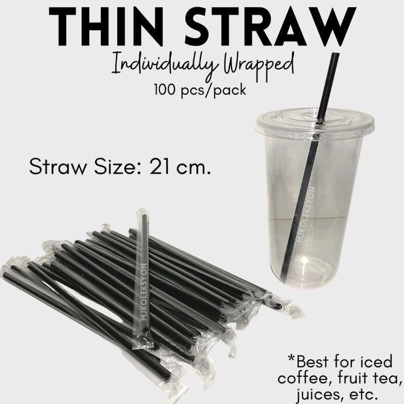 Thin Straw Iced Coffee Straw 100pcs Individually Wrapped Shopee
