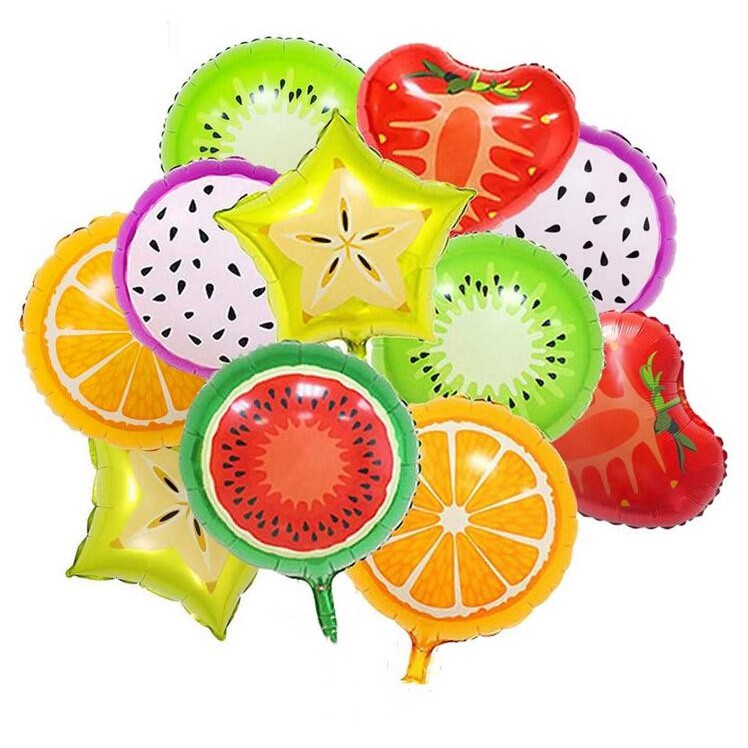 12pcs 18" Fruit Balloons Birthday Foil Balloon Candy Color Helium