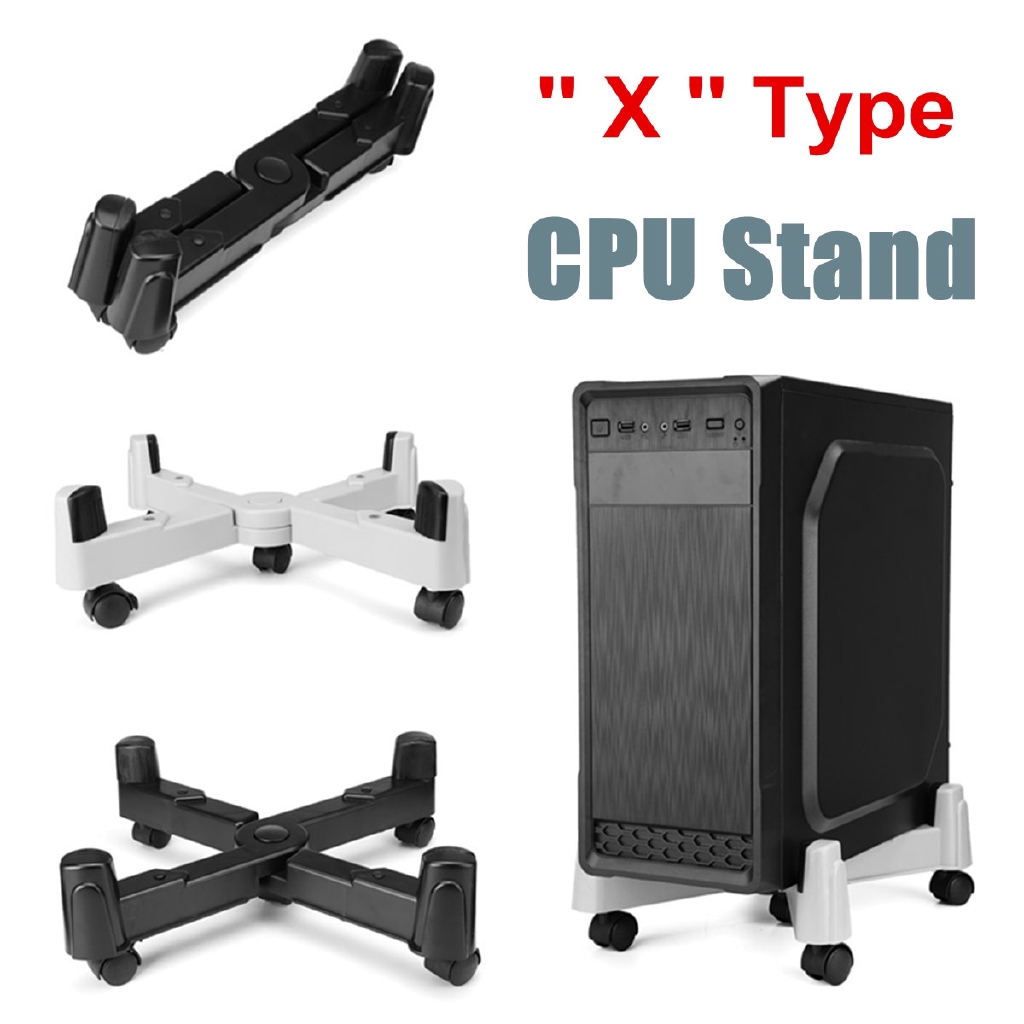 X Type 5 Wheels Adjustable CPU Stand Universal Computer Holder Cart