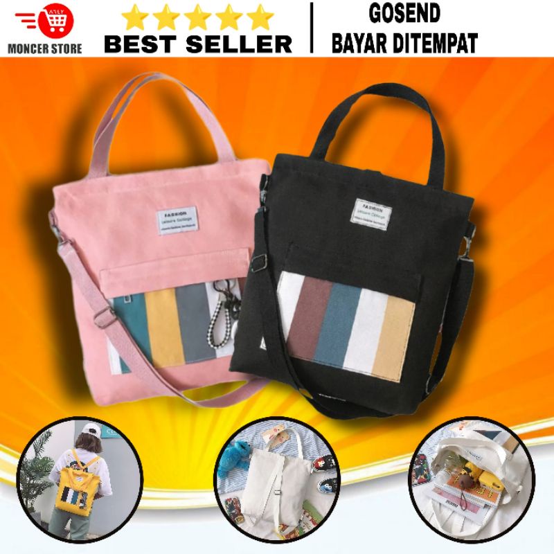 Tote Bag Totebag Zipper Canvas Black Plain Korean Style Kpop Tote Bag