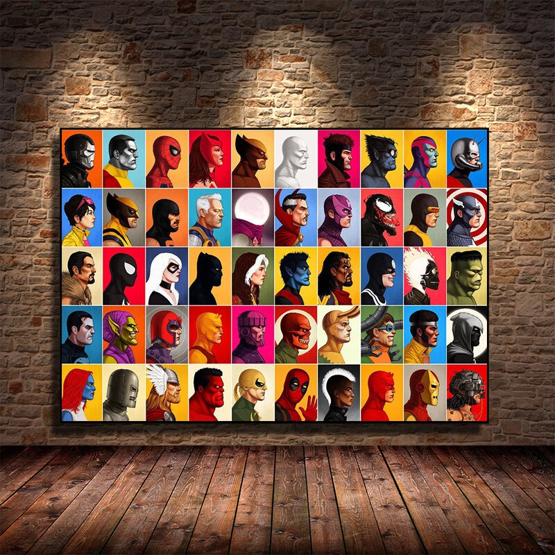 Marvel Superhero Collage Portrait Poster Canvas Painting Comics