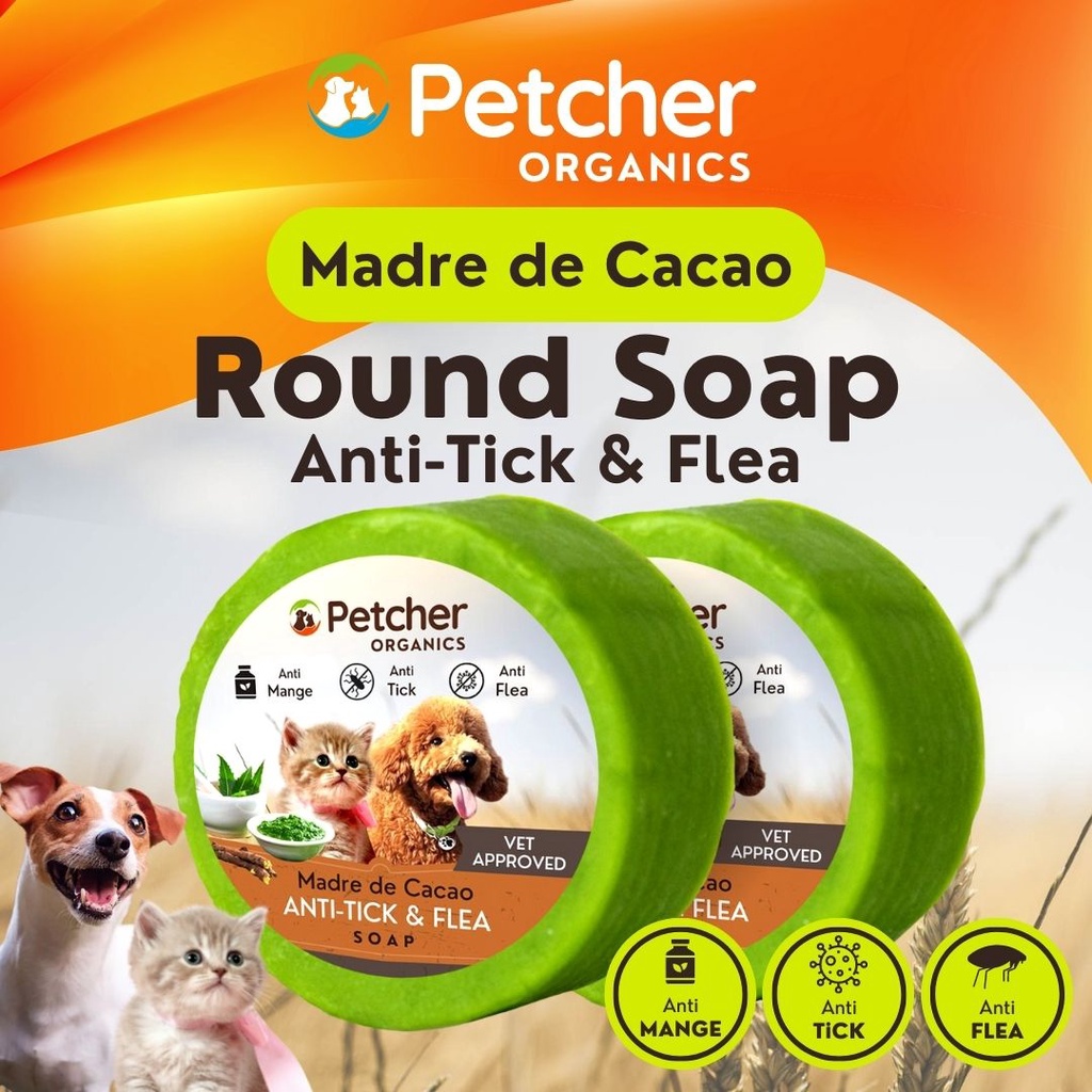 Petcher 50g Organic Madre De Cacao Anti Tick and Flea Pet Round Soap