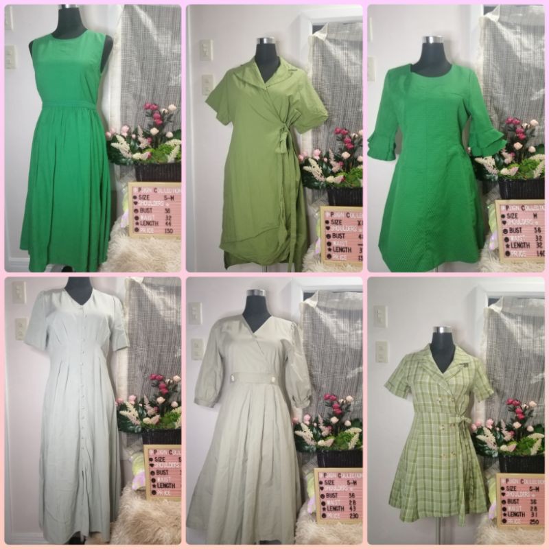 Green dress Collection Sage green, olive, emerald green, button down, wrap dress Shopee