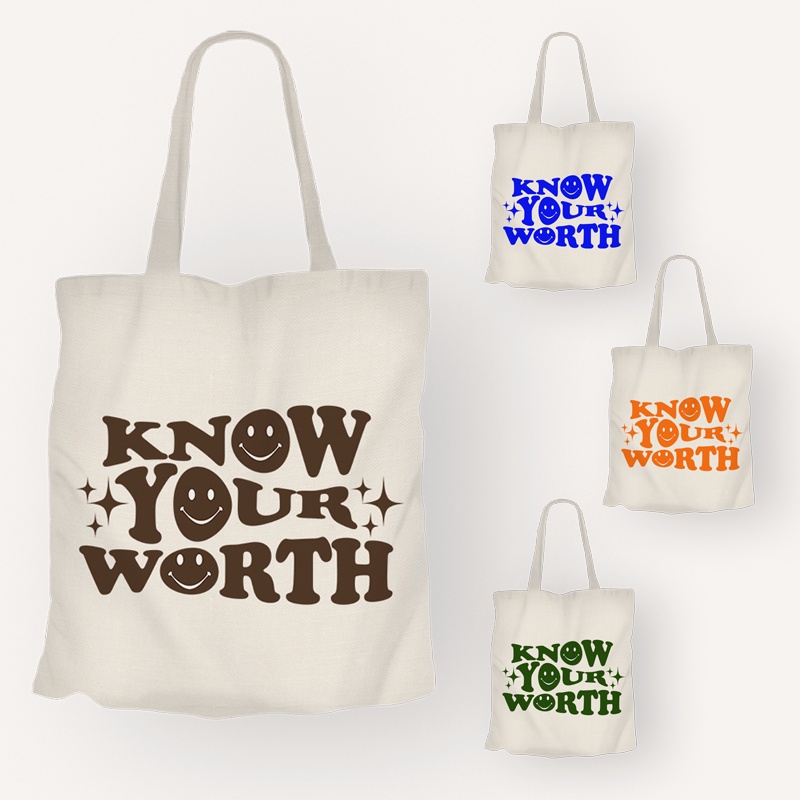 TOTE BAG STATEMENT KNOW YOUR WORTH SELF LOVEDESIGNS HIGH