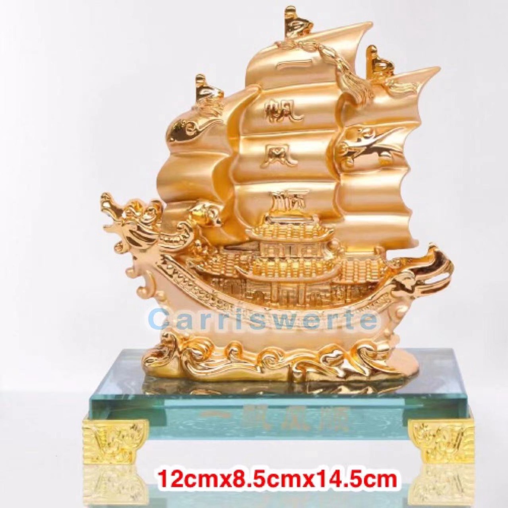 CARRISWERTE Feng Shui Gold Dragon Sailing Ship Boat Statue Home and