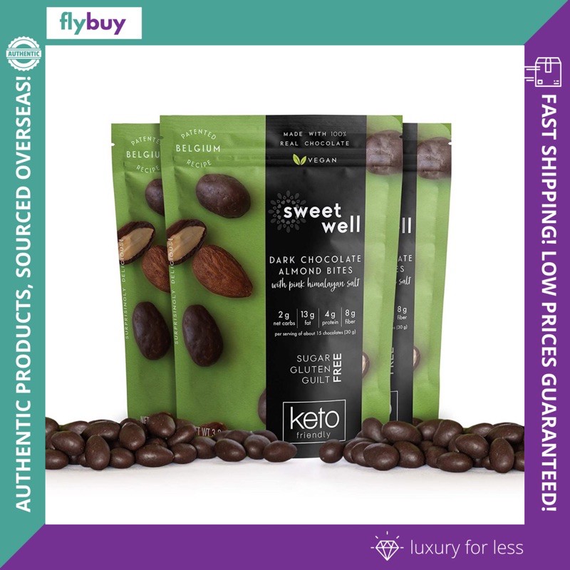 Sweet Well Dark Chocolate Almond Bites, Sugarfree, GlutenFree, Ketofriendly, 90g Shopee