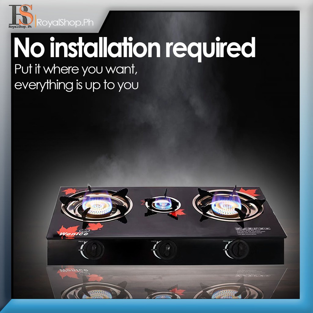 Threeburner heavyduty glass gas stove standard desktop doublehead