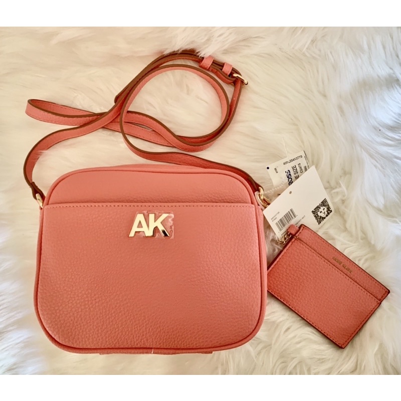 Anne Klein Camera Crossbody Bag W/ Card Case ( Coral Pink) Shopee