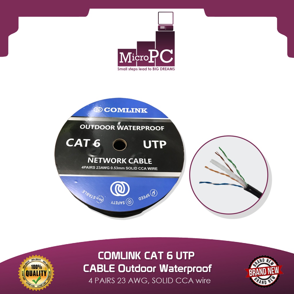 COMLINK CAT 6 UTP CABLE Outdoor Waterproof, 4 PAIRS 23 AWG, SOLID CCA wire, per meter Shopee